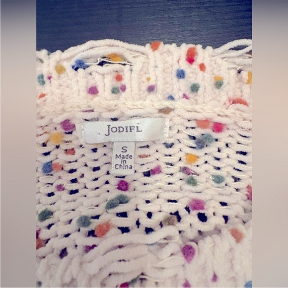 Jodifl Women’s Sweater Beige w/ Multi Colored Rainbow Specks EUC Size Small - Picture 2 of 3